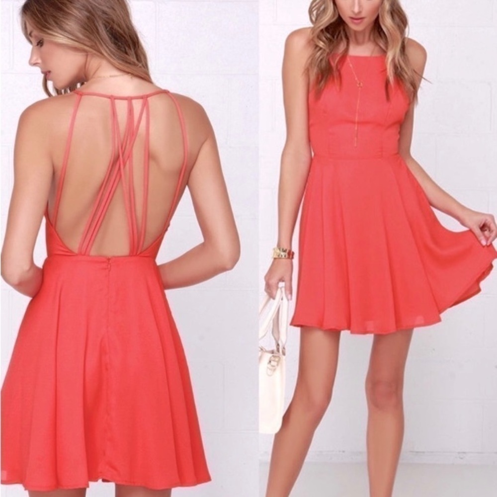 lulu's coral strappy together dress sz medium mini
